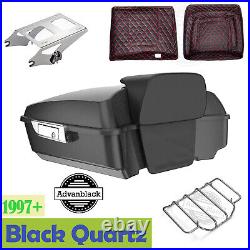 Advan Black Quartz Chopped Tour Pak Pack Trunk Luggage For 97+ Harley Touring