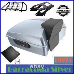 Barracuda Silver Chopped Tour Pak Pack with Black Hinges For 97+ Harley Touring