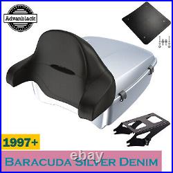 Barracuda Silver Denim King Tour Pak Pack Black Hinges & Latch Fits 1997+Harley