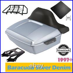 Barracuda Silver Denim King Tour Pak Pack Black Latch & Hinges For 1997+ Harley