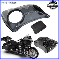 Dual 8'' Speaker Lids BLACK TEMPEST For Harley Razor, Chopped King Tour Pak Pack
