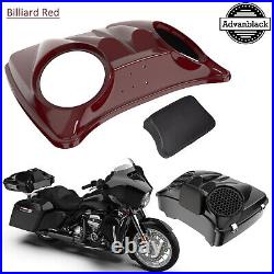 Dual 8'' Speaker Lids For Harley Razor Chopped & King Tour Pak Pack BILLIARD RED