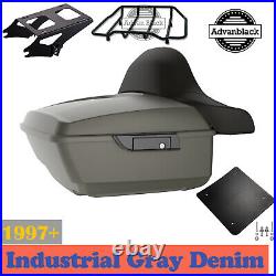 Industrial Gray Denim King Tour Pack Pak Trunk Luggage For Harley Touring 1997+