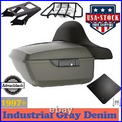 Industrial Gray Denim King Tour Pack Pak Trunk Luggage For Harley Touring 1997+