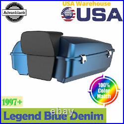 Legend Blue Denim Chopped Tour Pack Pak Trunk For Harley Street Road King Glide