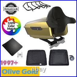 Olive Gold King Tour Pak Pack Trunk Wrap Around Backrest For 97+ Harley Touring