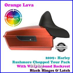 Orange Lava Chopped Tour Pak Pack Black Latch Fit Harley 97+ FLHR FLHT FLHX