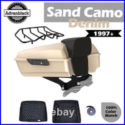Sand Camo Denim Chopped Tour Pak Pack Trunk Luggage Backrest For Harley Touring